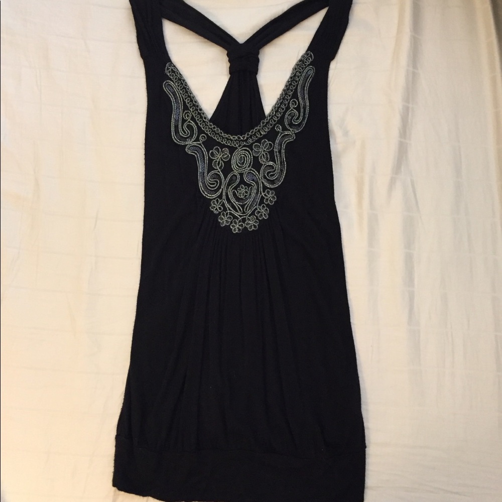 Black tank top with silver thread and sequins